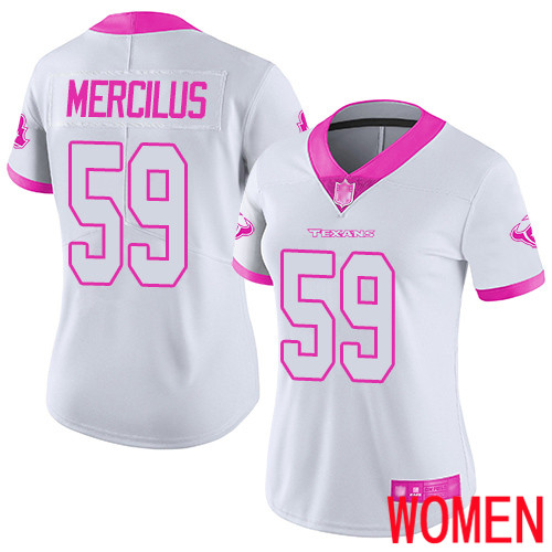 Houston Texans Limited White Pink Women Whitney Mercilus Jersey NFL Football #59 Rush Fashion